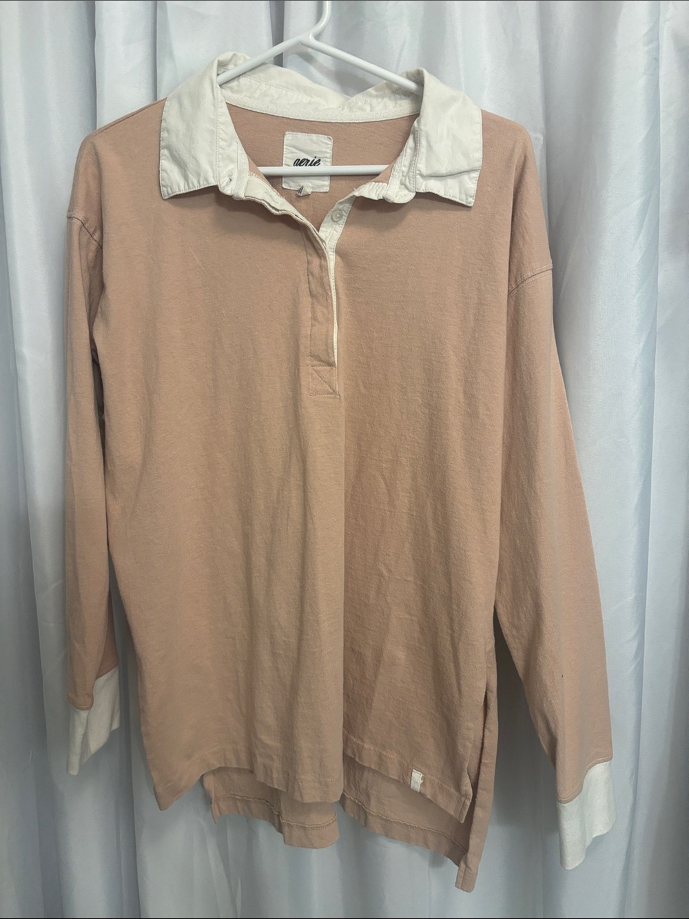 Aerie Small  Women’s  Long-Sleeve Polo in Dusty Rose with White Collar